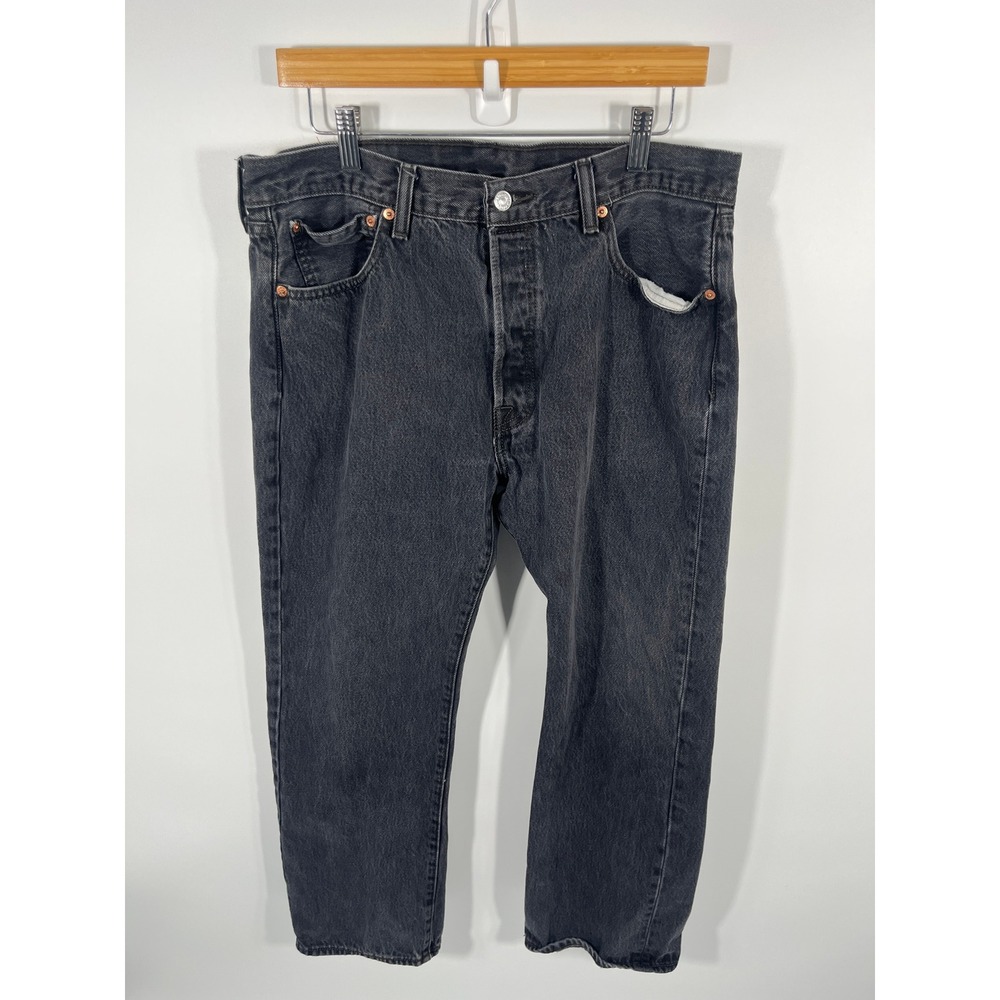 Levis 501 Jeans Mens 36x29 Black Straight Leg Button Fly Dark Wash Denim